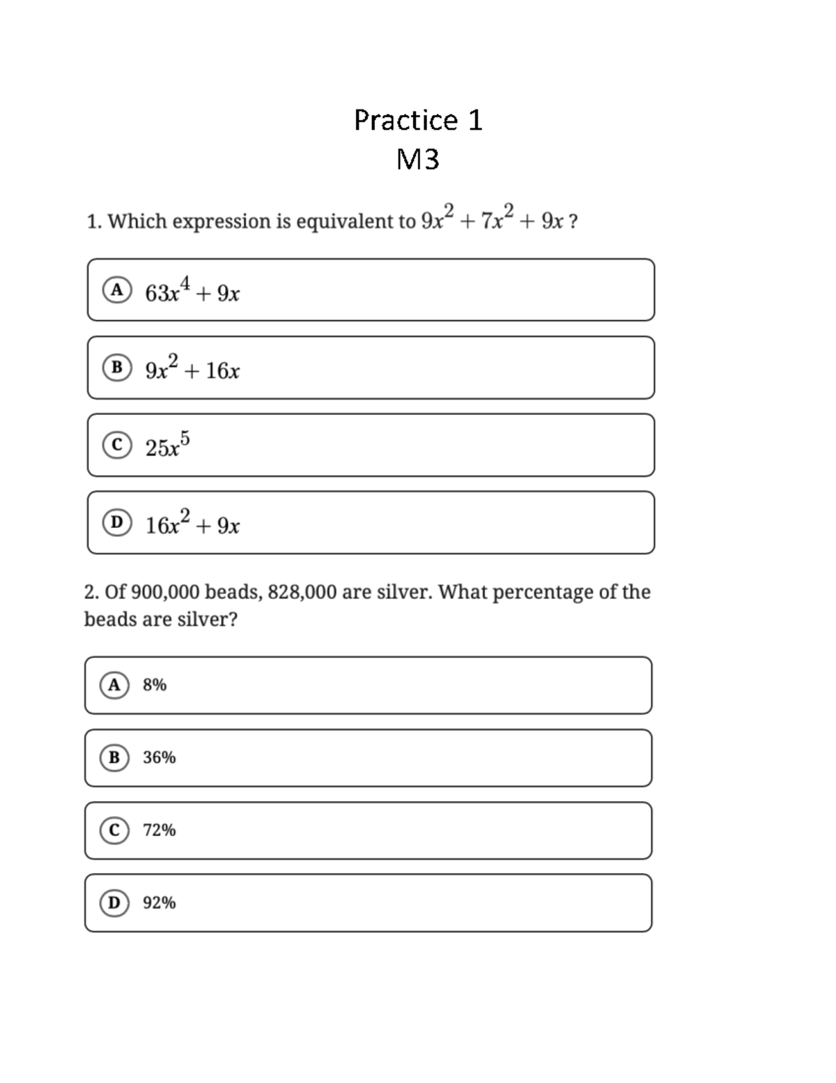 DSAT P1 M3 - Practice Questions for SAT Math - Studocu