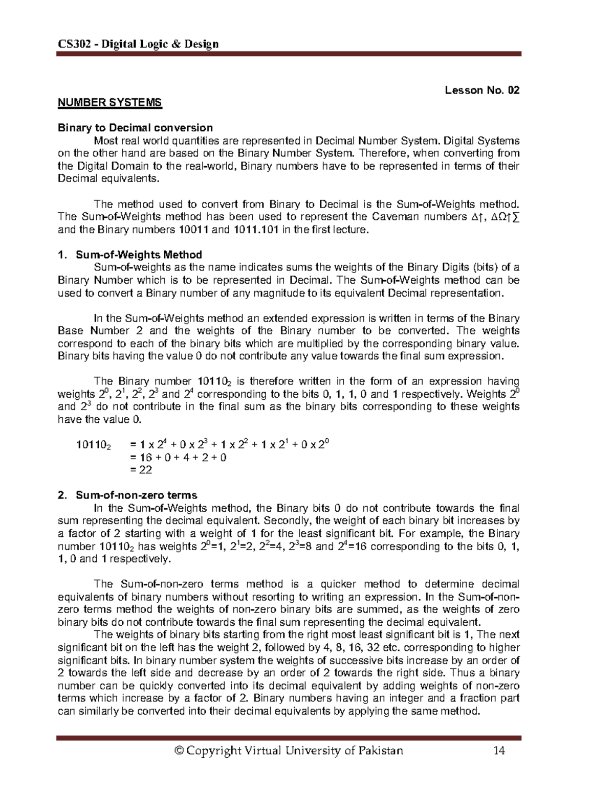 CS302 - Digital Logic & Design: Binary to Decimal Conversion Notes ...