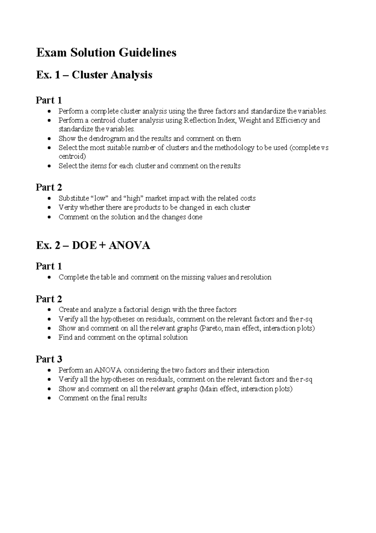 Exam Solution Guidelines: Cluster Analysis & DOE ANOVA - Studocu