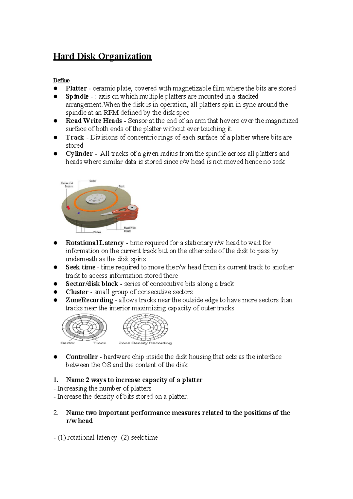 Hard Disk Organization: Key Concepts and Performance Measures - Studocu
