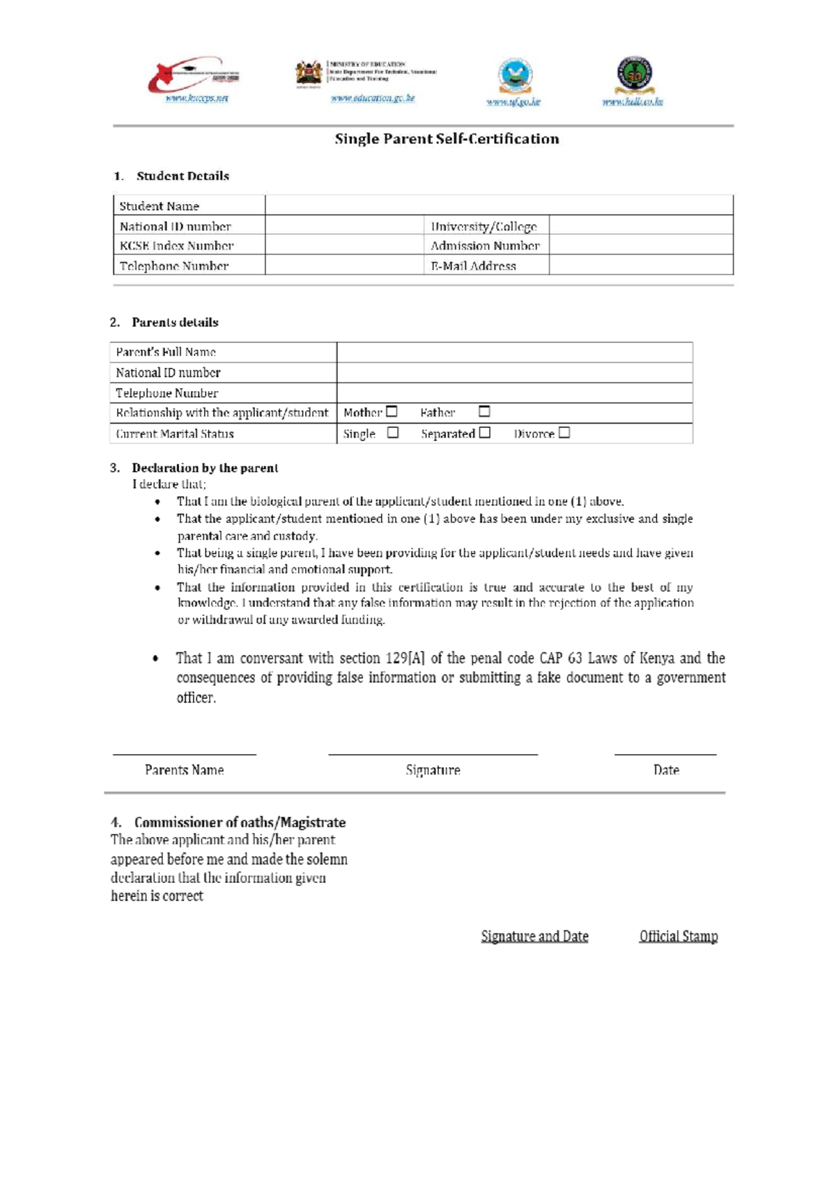 Single Parent Certification Form - ICT Ethics & Fundamentals - Studocu
