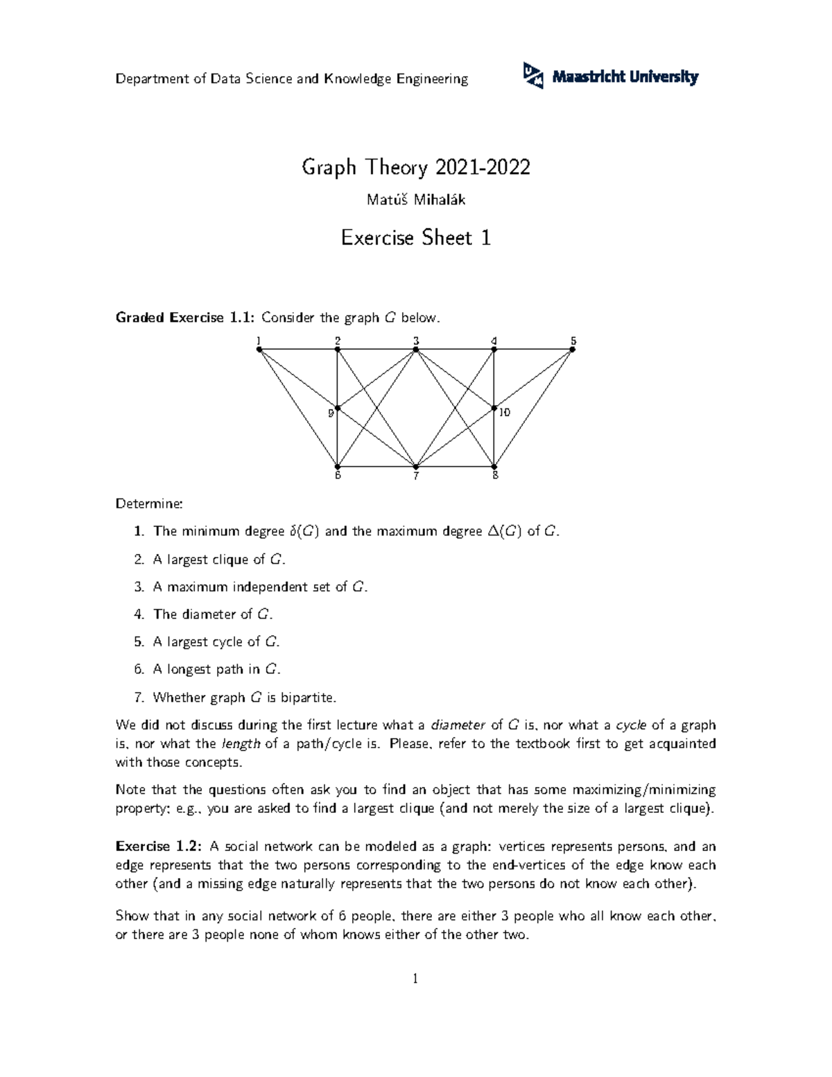 Graph Theory Exercise Sheet 01 - Data Science Course (2021-2022 ...