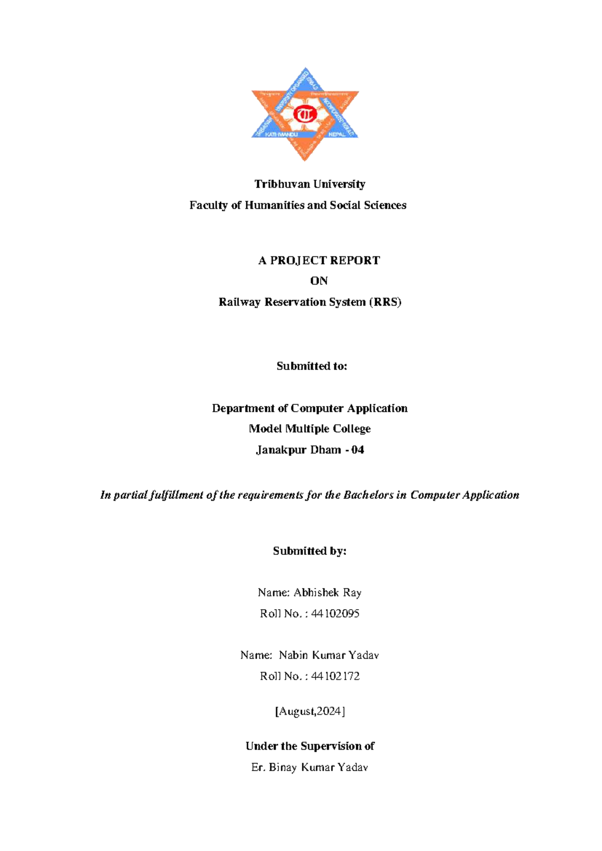 Railway Reservation System (RRS) Project Report for BCA - Studocu