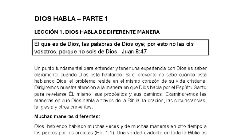 DIOS HABLA PARTE 1 LECCIÓN 1: MANERAS EN QUE DIOS SE REVELA - Studocu