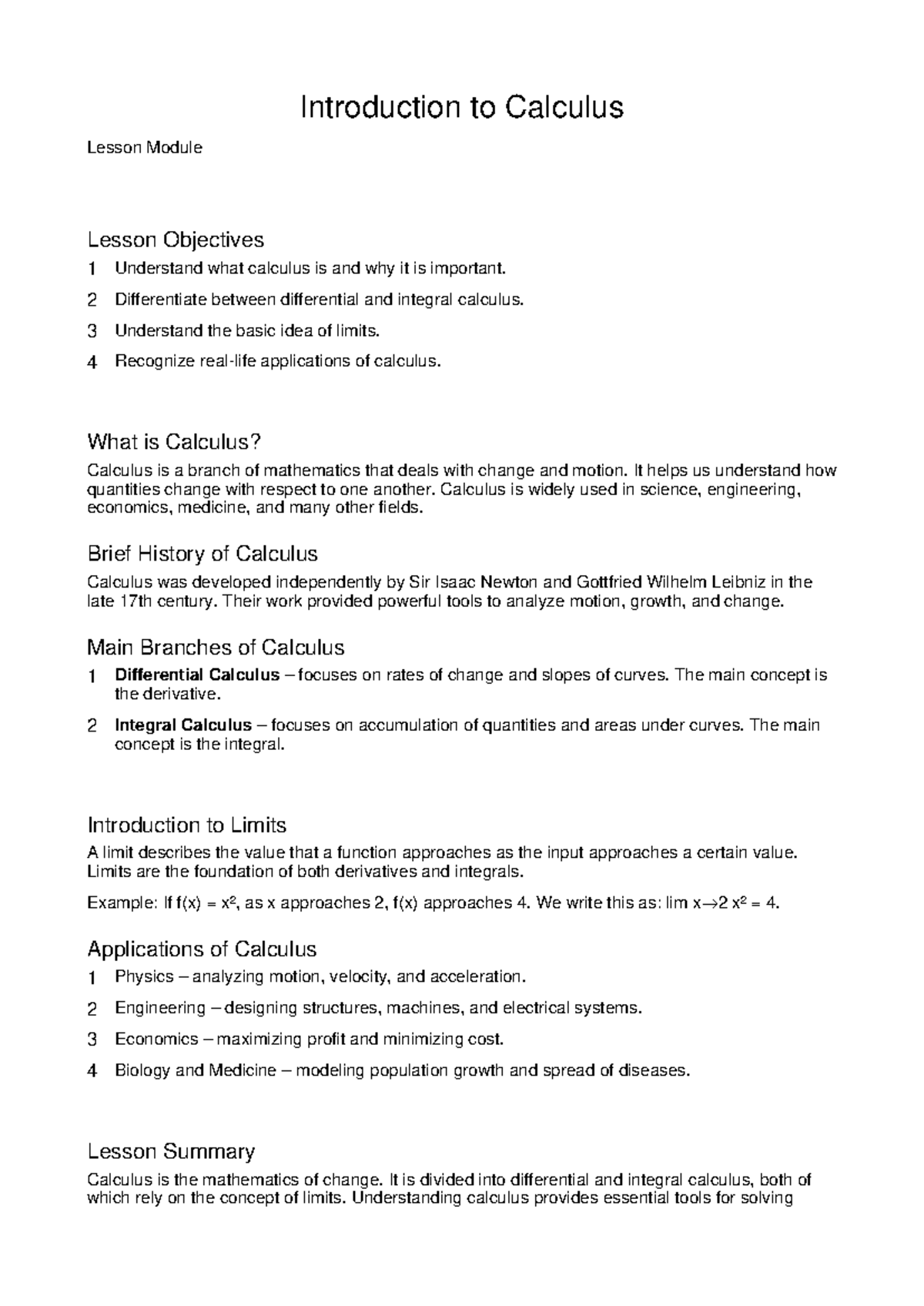 Calculus 101: Key Concepts & Applications in Mathematics - Studocu
