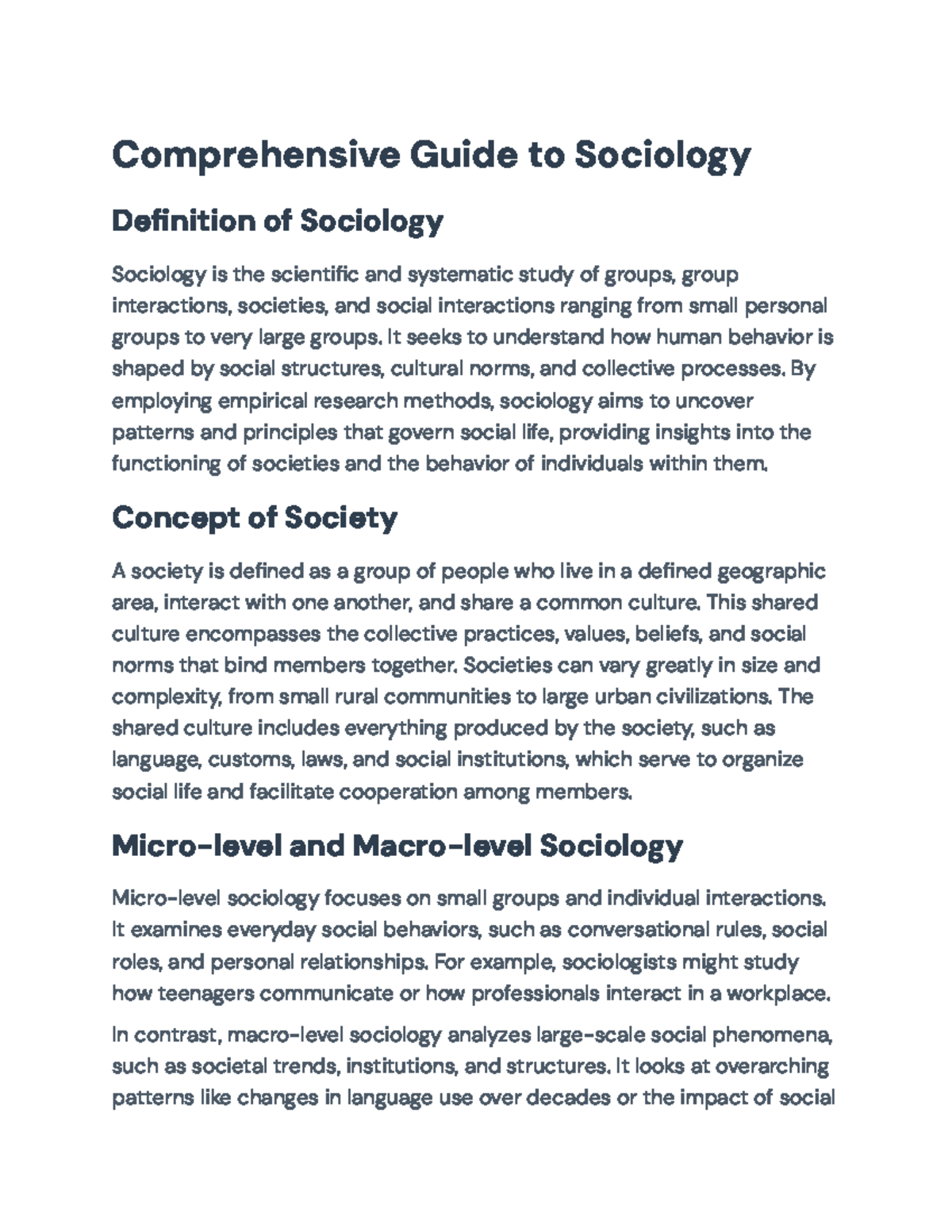 Comprehensive Overview of Sociology: Key Concepts & Theories - Studocu