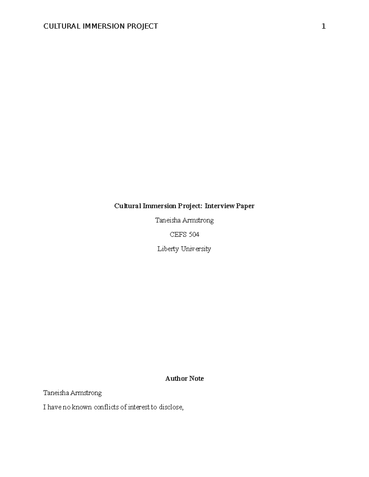 Armstrong T Cultural Immersion Project Interviews - Cultural Immersion ...