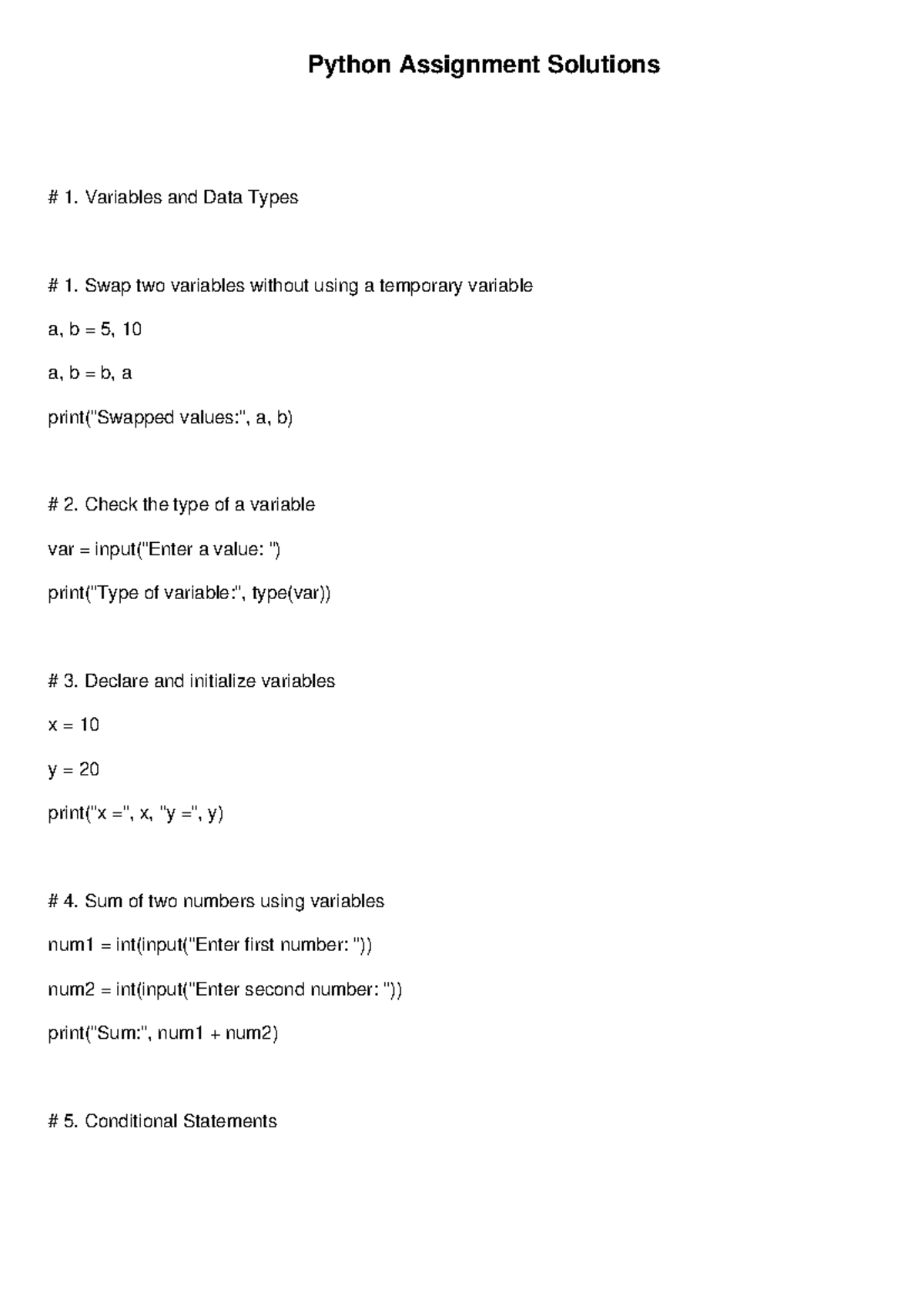 Python assignment solutions - Python Assignment Solutions 1. Variables ...