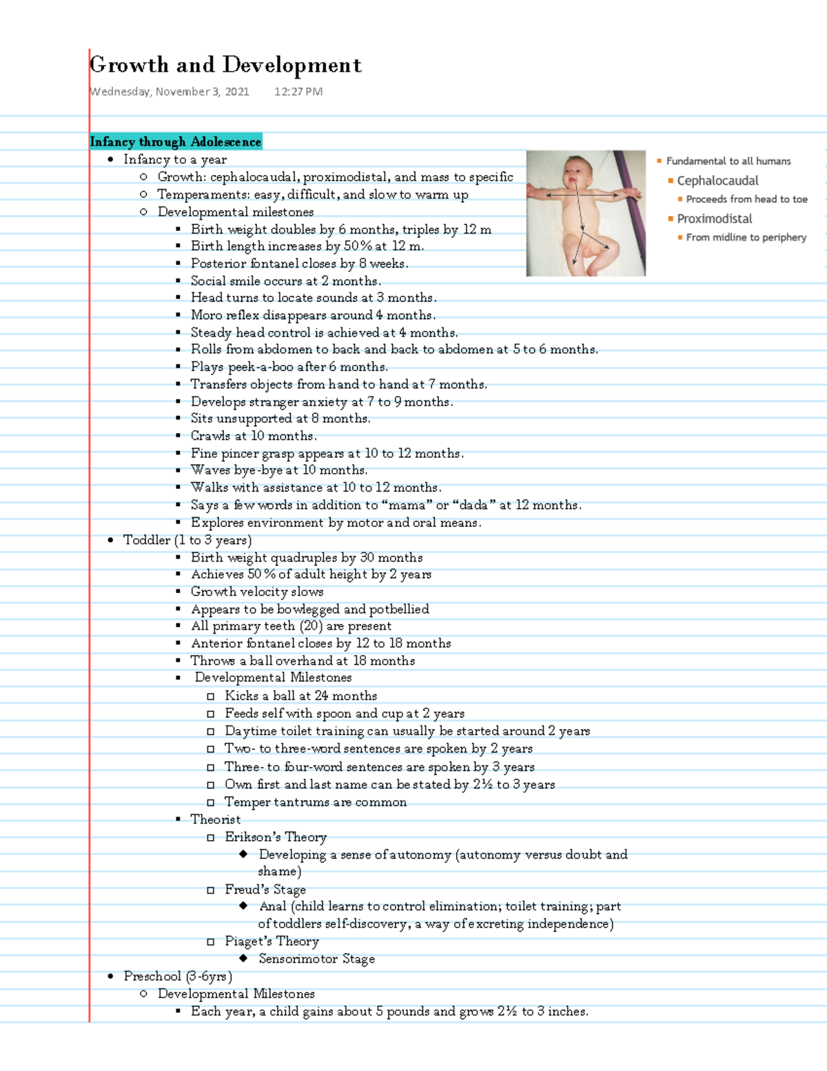 RN Pediatric Growth & Development Notes: Infancy to Adolescence - Studocu