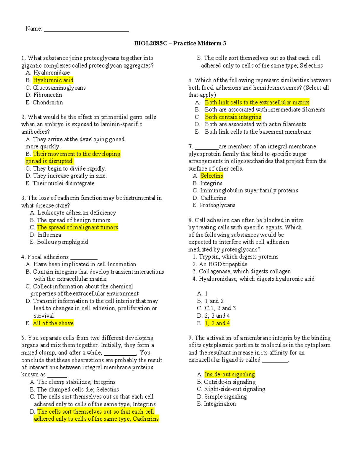 BIOL2085C – Practice Midterm 3 Key Review & Answers - Studocu