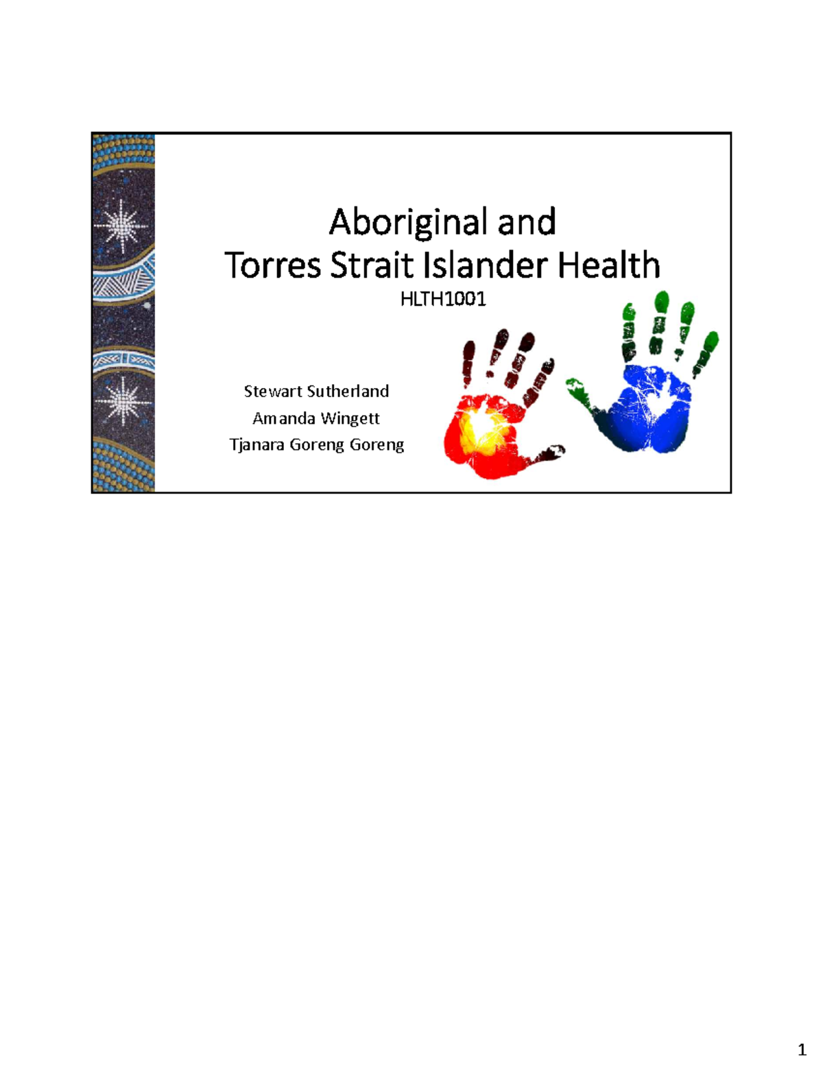 Aboriginal and Torres Strait Islander Health Overview HLTH1001 - Studocu