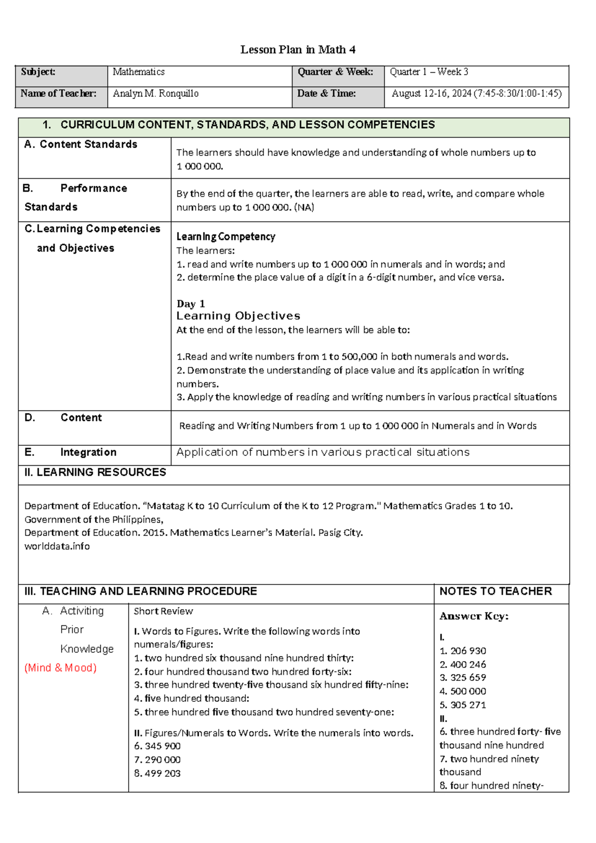 Matatag-DEMO-LP math - for demo teaching - Lesson Plan in Math 4 ...