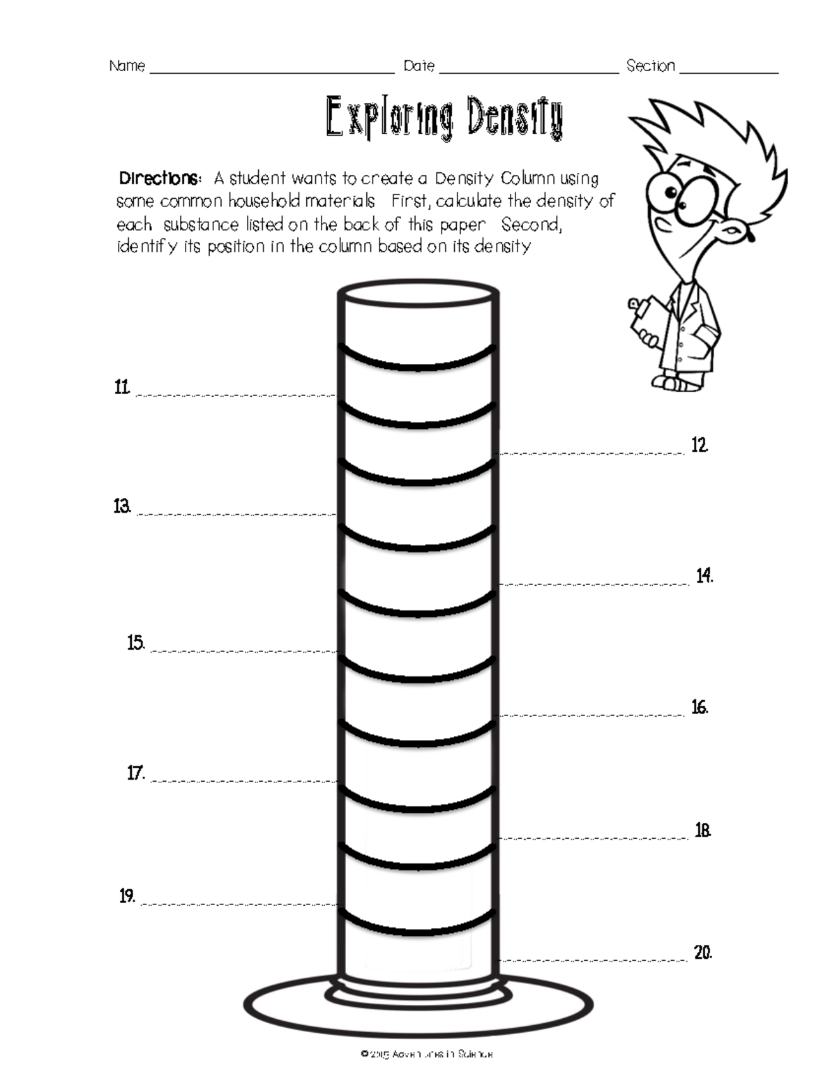Exploring Density Worksheet-1: Calculating and Organizing Substances ...