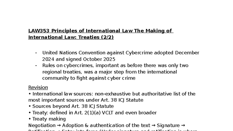 LAW353 Lecture 3: Principles of International Law on Treaties - Studocu