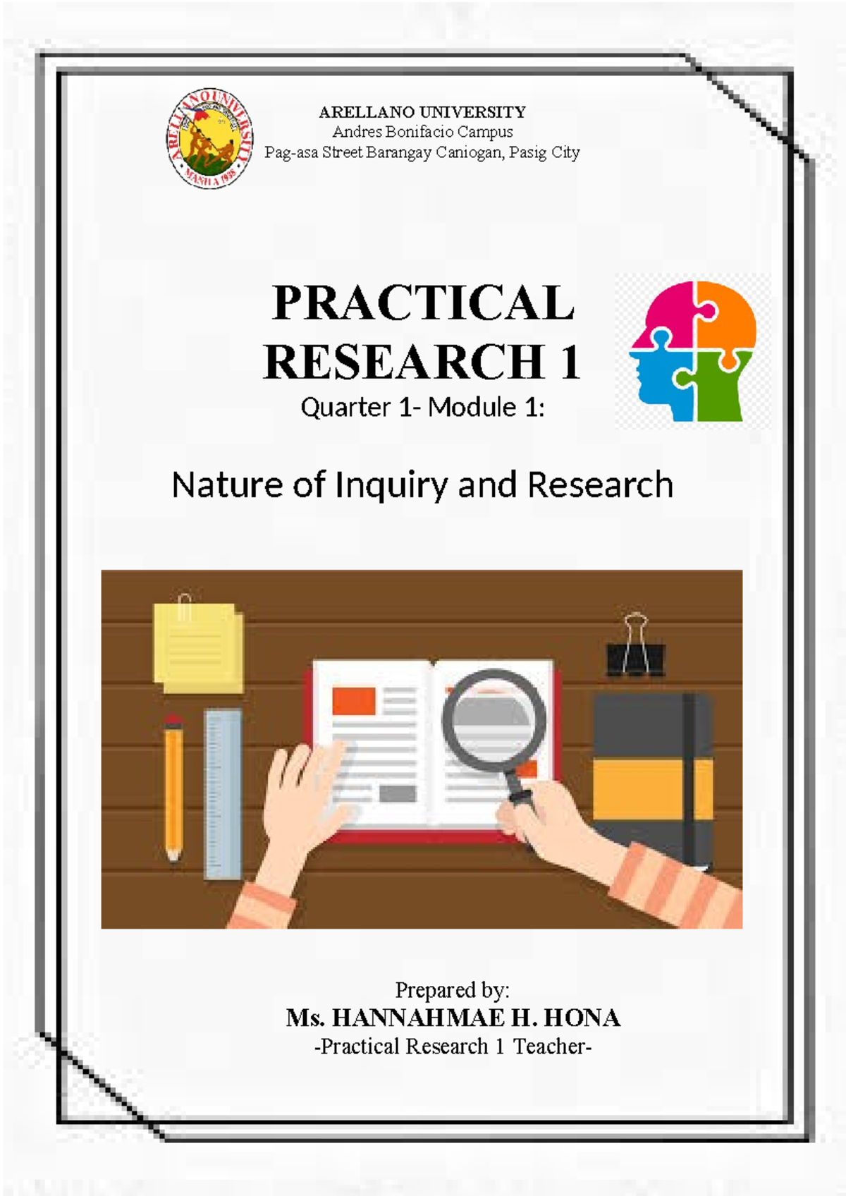 Practical Research 1 Module 1 - ARELLANO UNIVERSITY Andres Bonifacio ...
