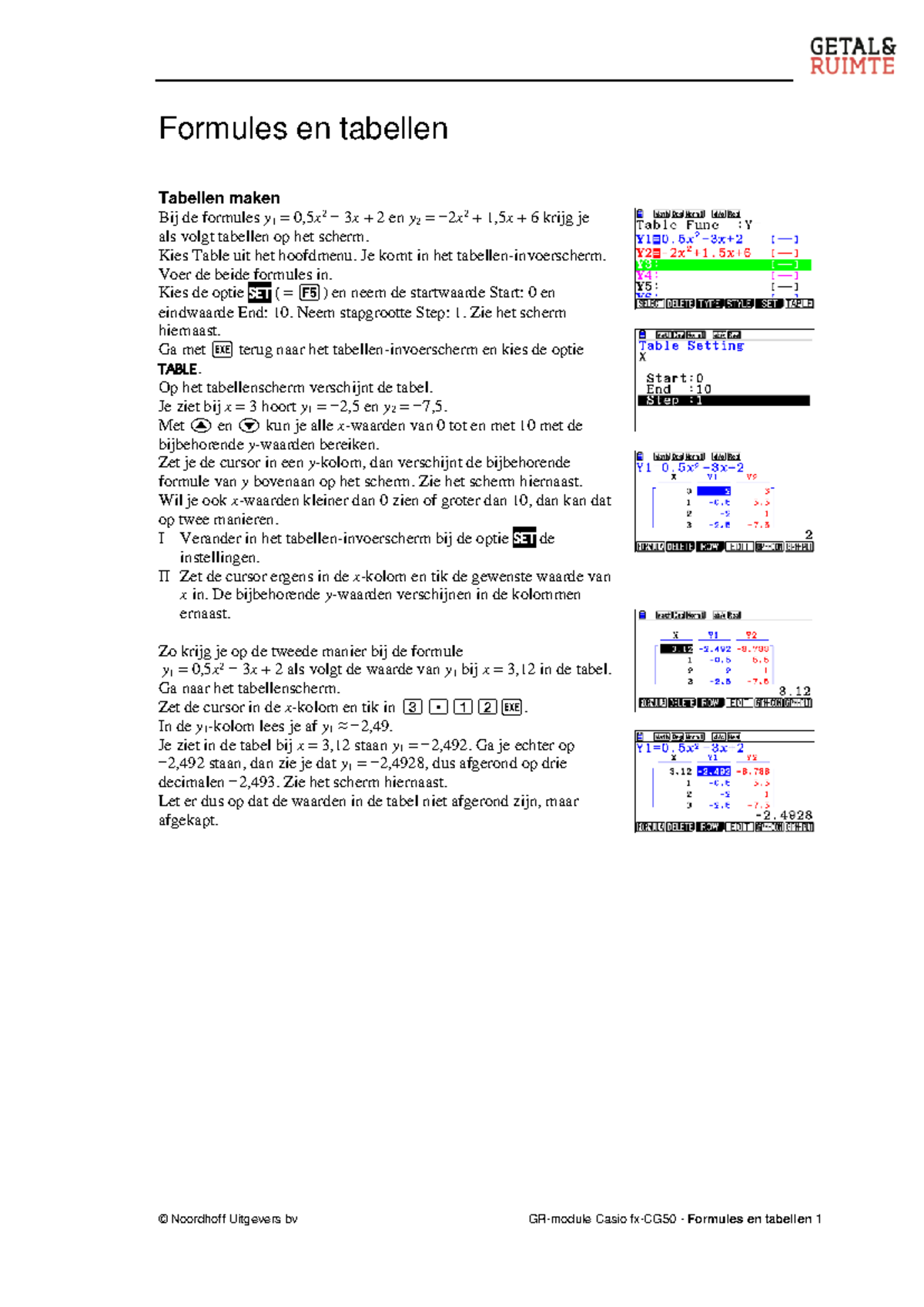 Casio HA Formules en Tabellen: Invoeren en Analyseren van Gegevens ...