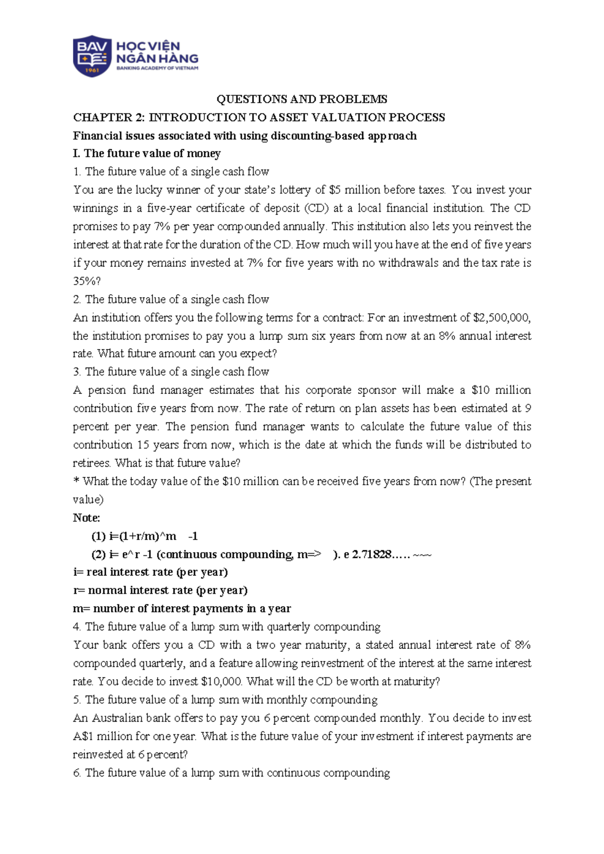 Questions and Problems CH2: Asset Valuation Process 2025 - Studocu