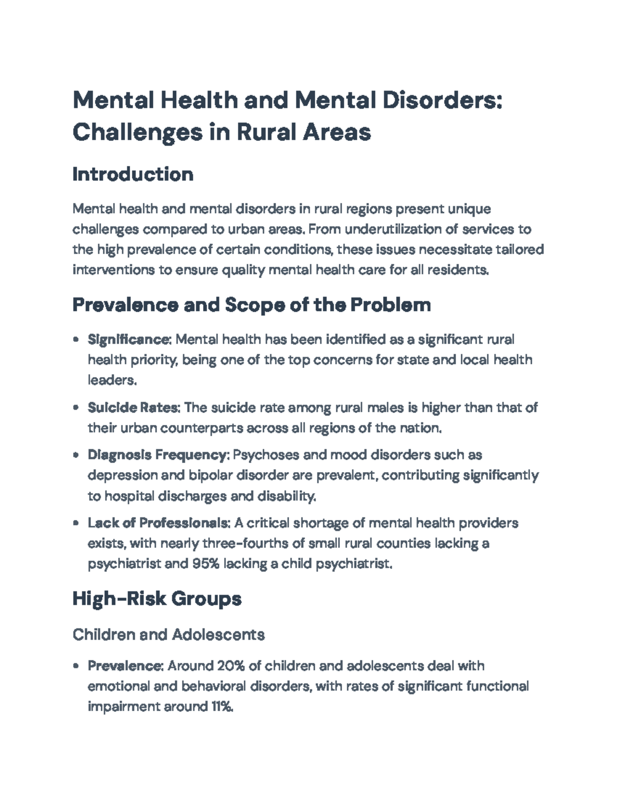 Challenges and Solutions in Rural Mental Health Care: A Comprehensive ...