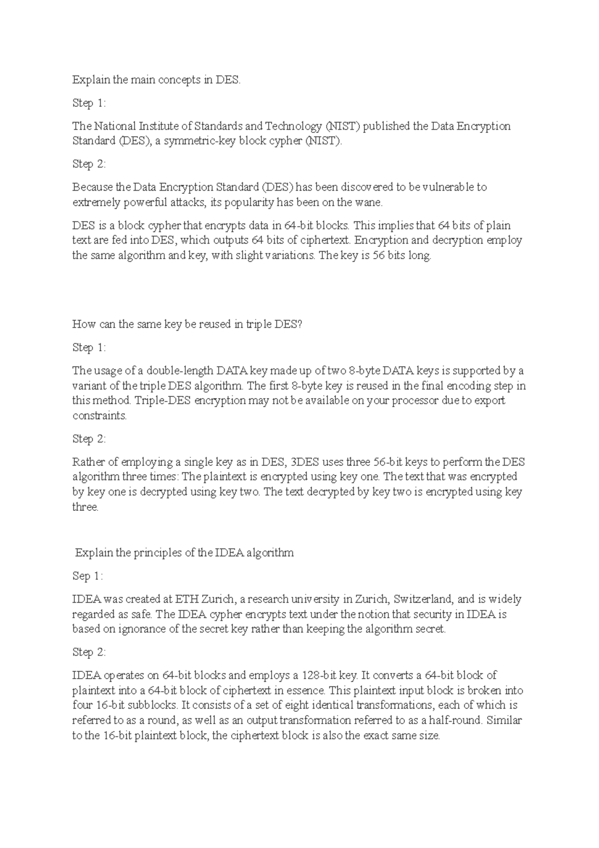 DES and IDEA Algorithm Overview for Cryptography Studies - Studocu