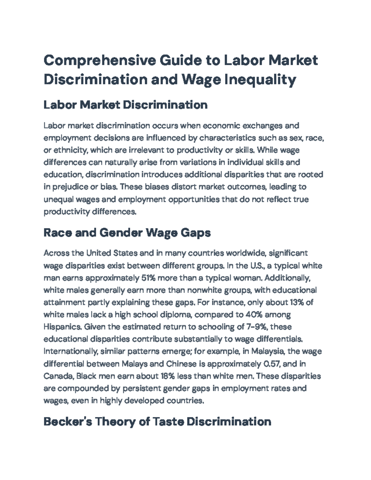 Labor Market Discrimination and Wage Inequality: A Comprehensive ...