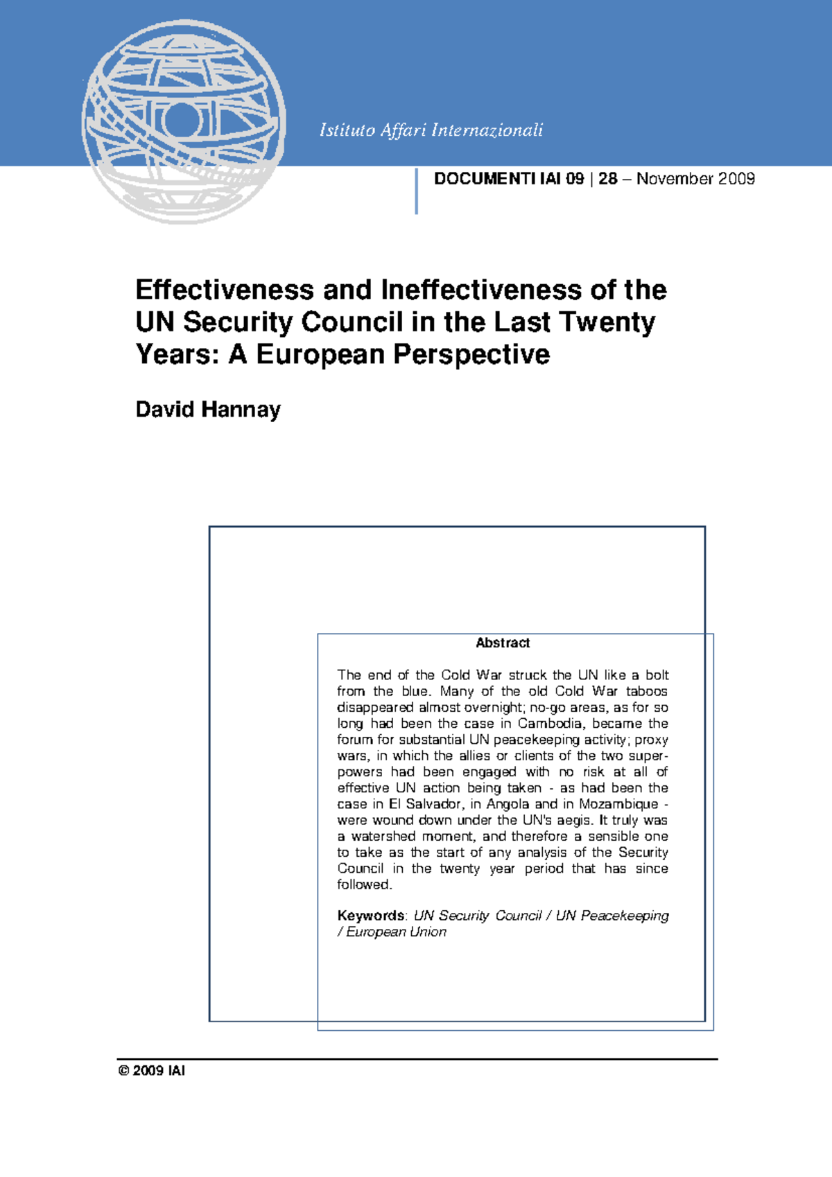 IAI 09 28: Effectiveness of the UN Security Council (1990-2009) - Studocu