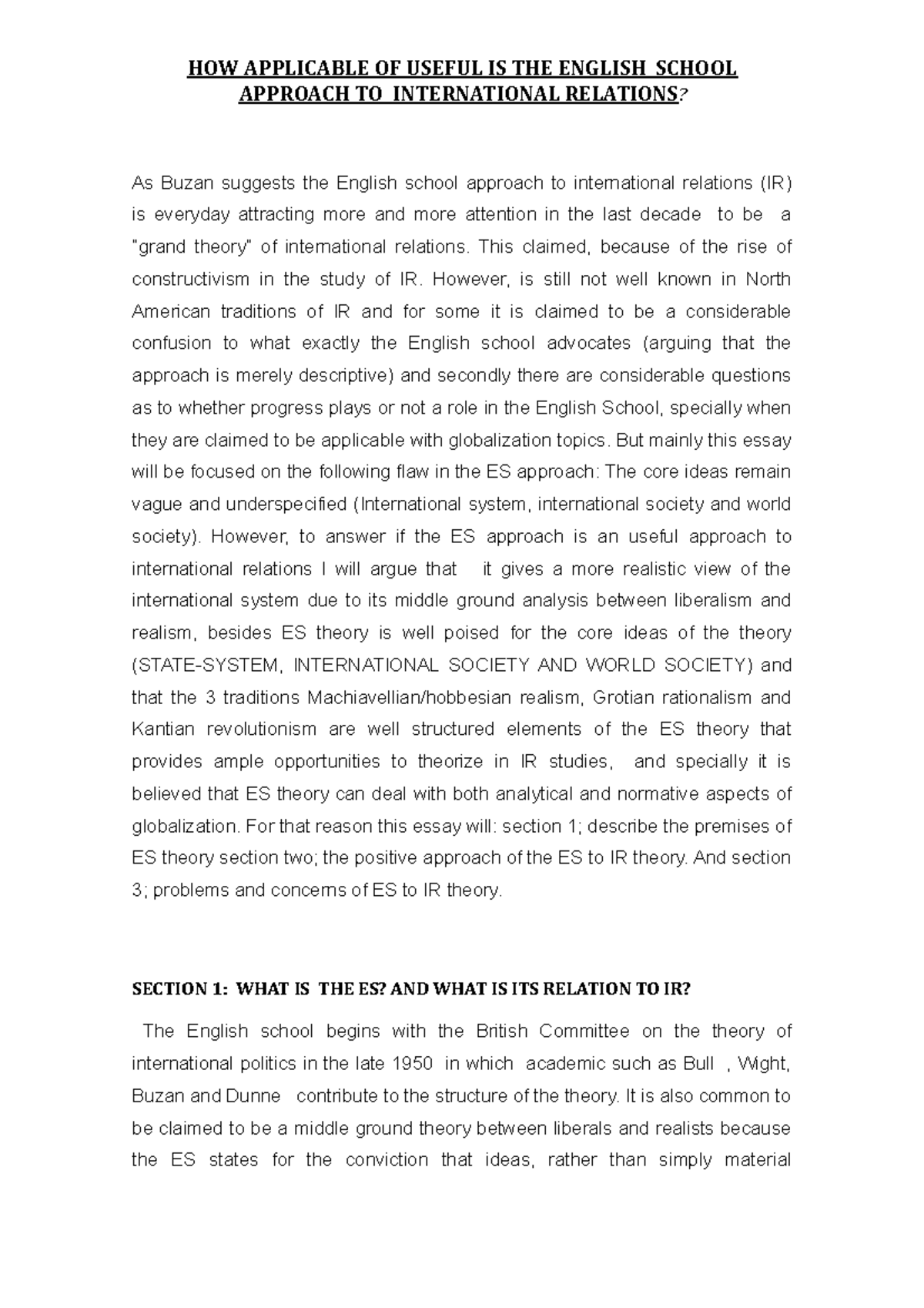 Summary - Lecture 2 - Essay Analysis of the English School Theory in IR ...
