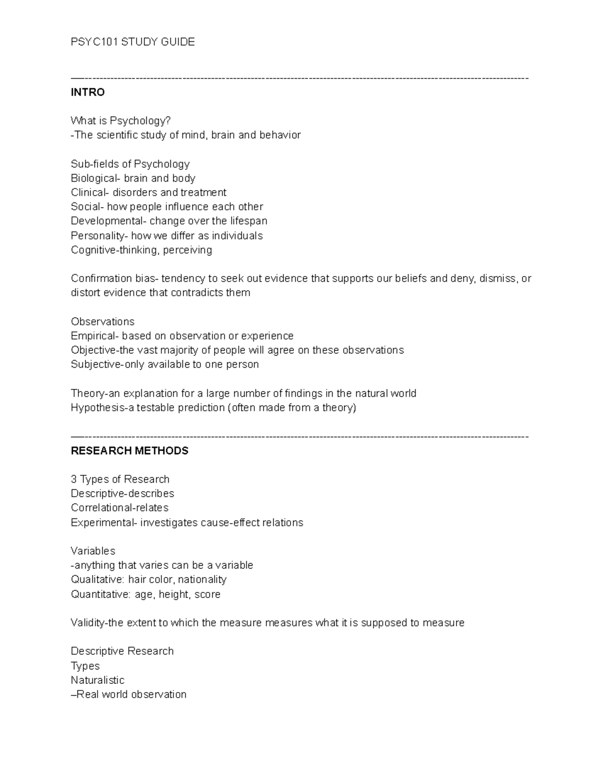 PSYC101 STUDY GUIDE: Key Concepts in Psychology and Research Methods ...