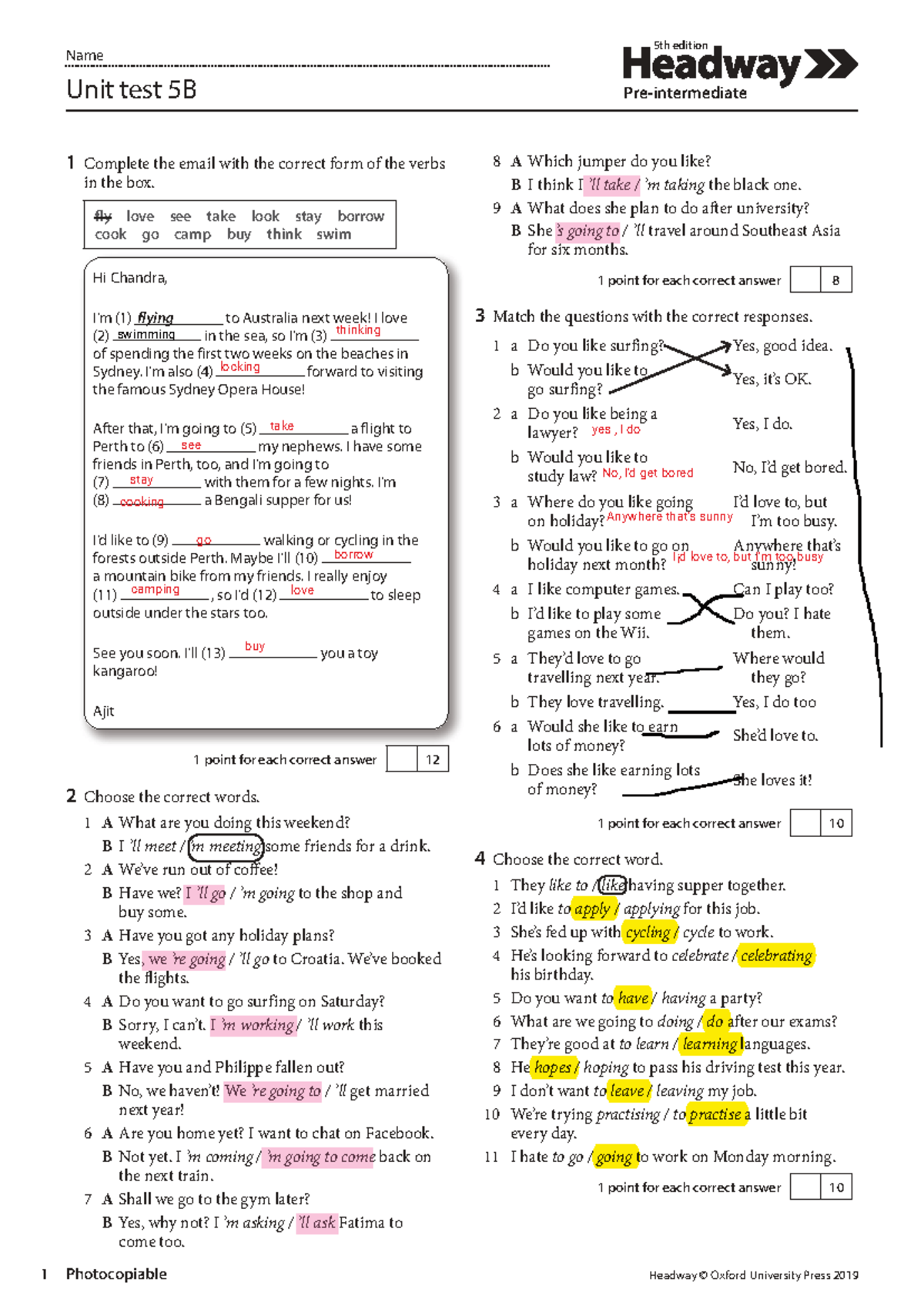 UNIT TEST - HW5e Pre Intermediate Unit 5B (1) - Studocu