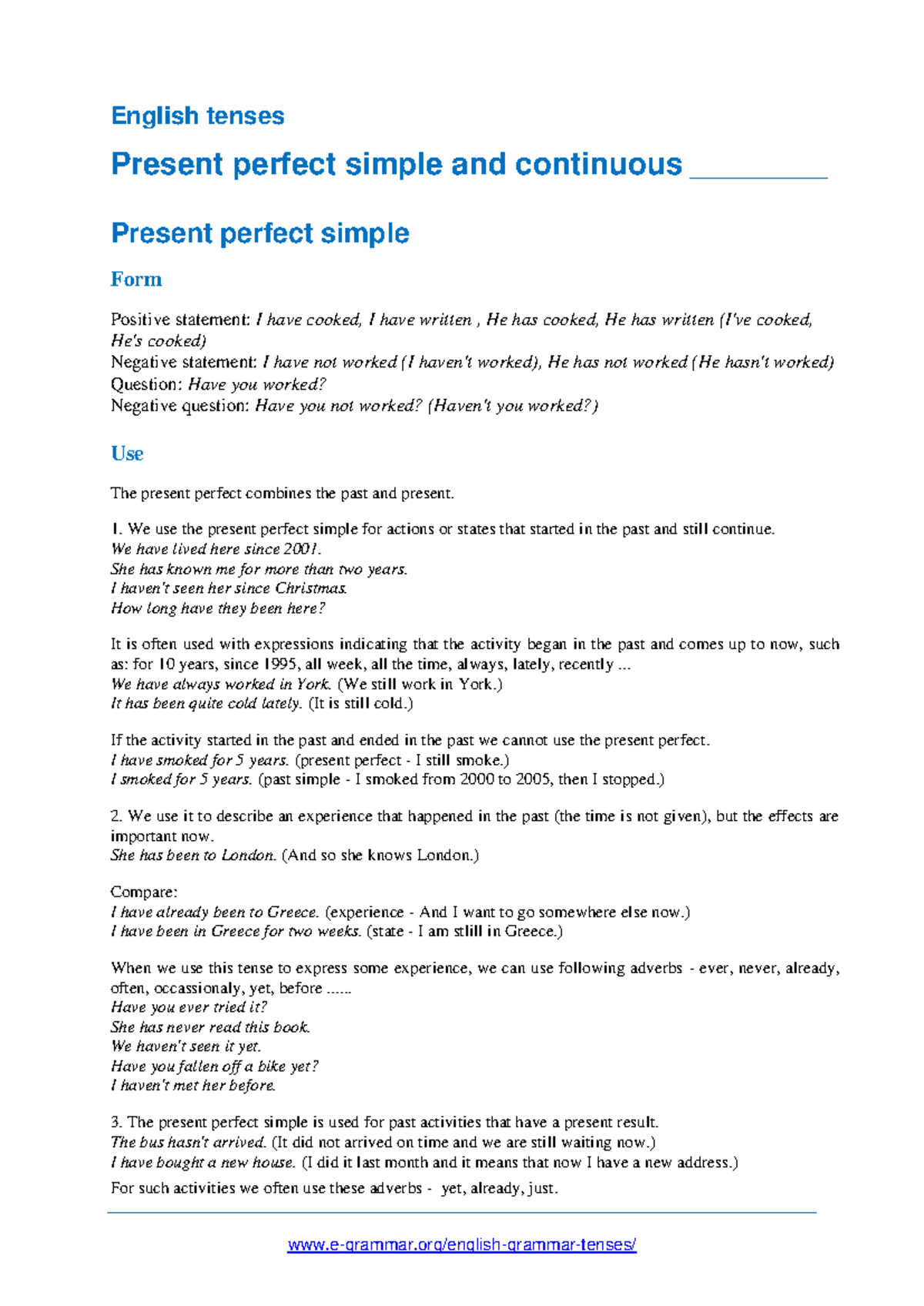 Present Perfect Tense: Simple & Continuous Overview for English ...