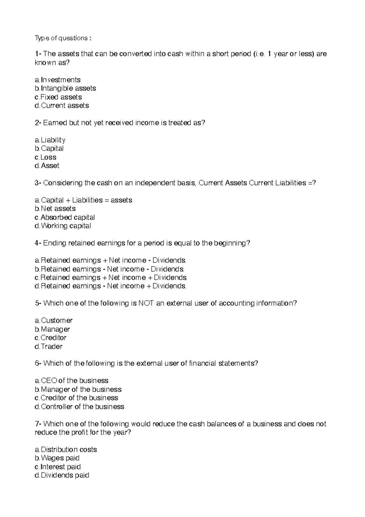 AC - Exam Prep: Multiple Choice Questions for Accounting - Studocu
