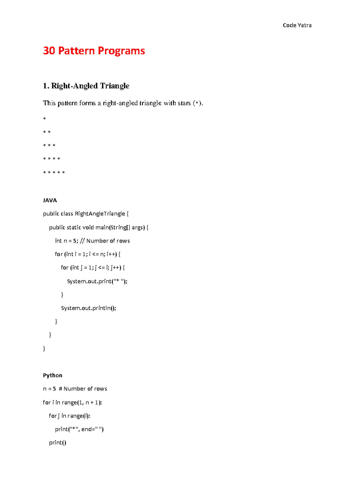30 Pattern Programs - these are interview problems - 30 Pattern ...