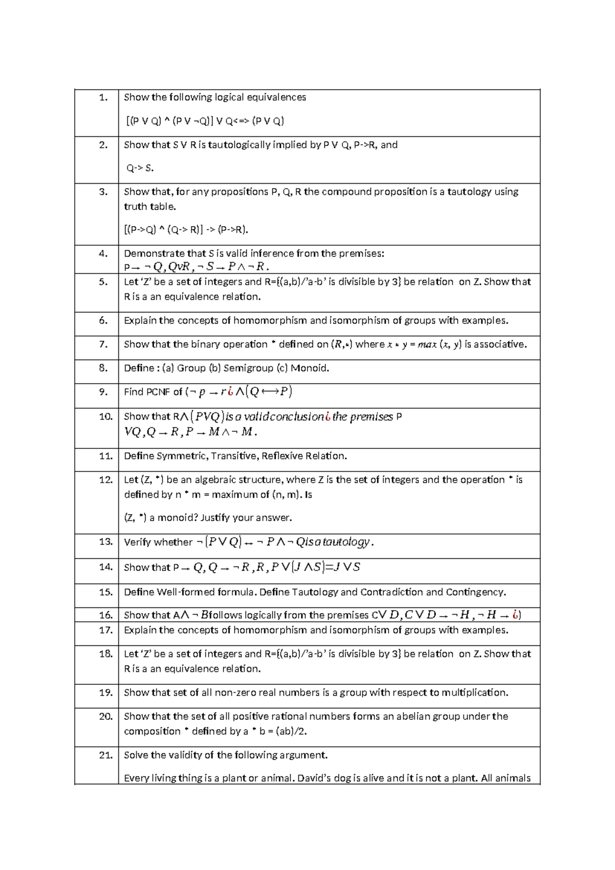 DM I MID IMP - LOGICAL EQUIVALENCES & GROUP THEORY SOLUTIONS - Studocu