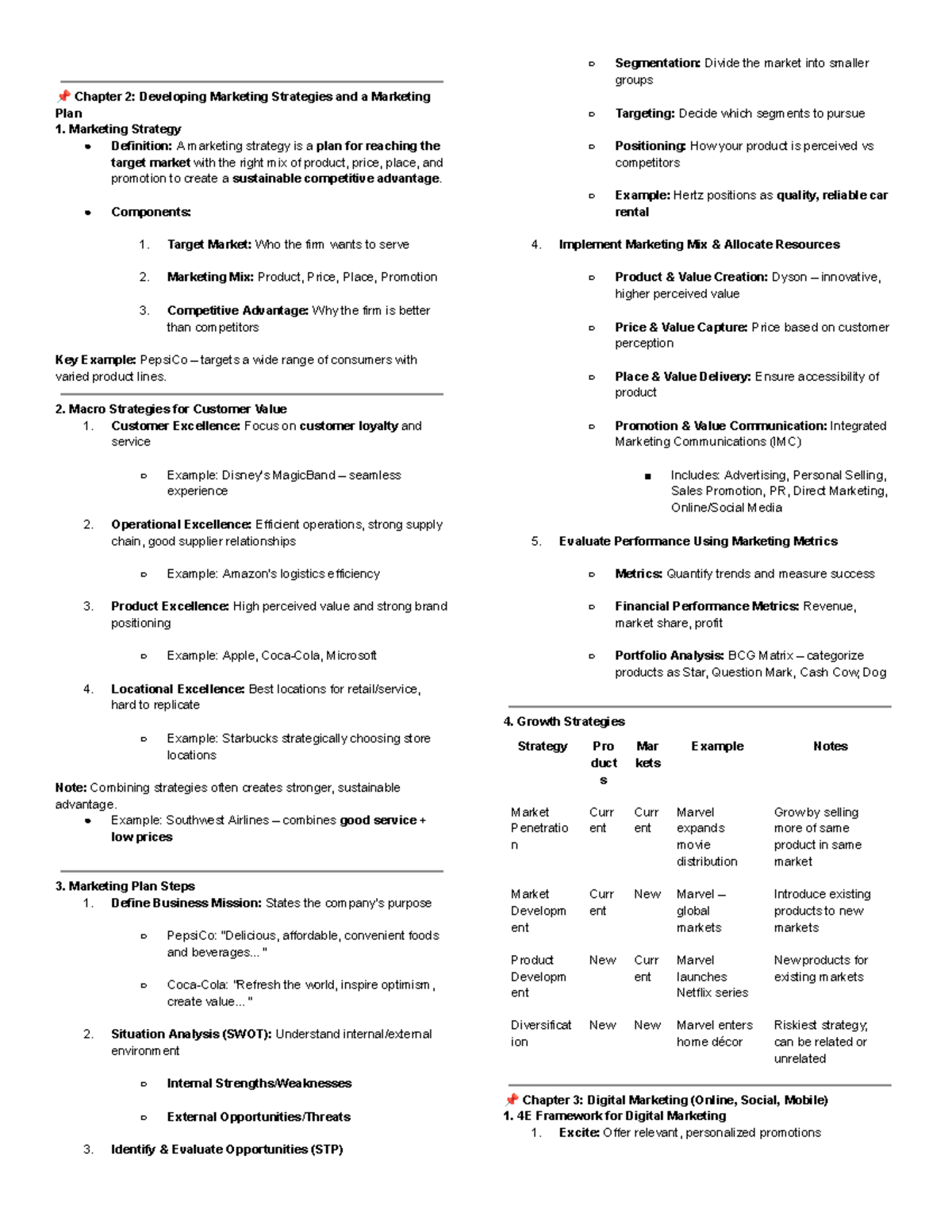 MKT 101: Chapter 2 & 3 Study Notes on Marketing Strategies and Digital ...