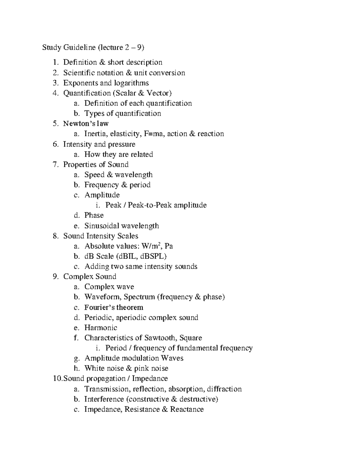 Study Guide for Physics: Lecture 2-9 Concepts and Equations - Study ...