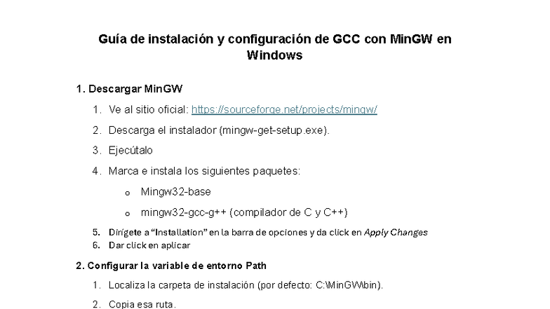 Guía de Instalación de GCC con MinGW en Windows - Studocu