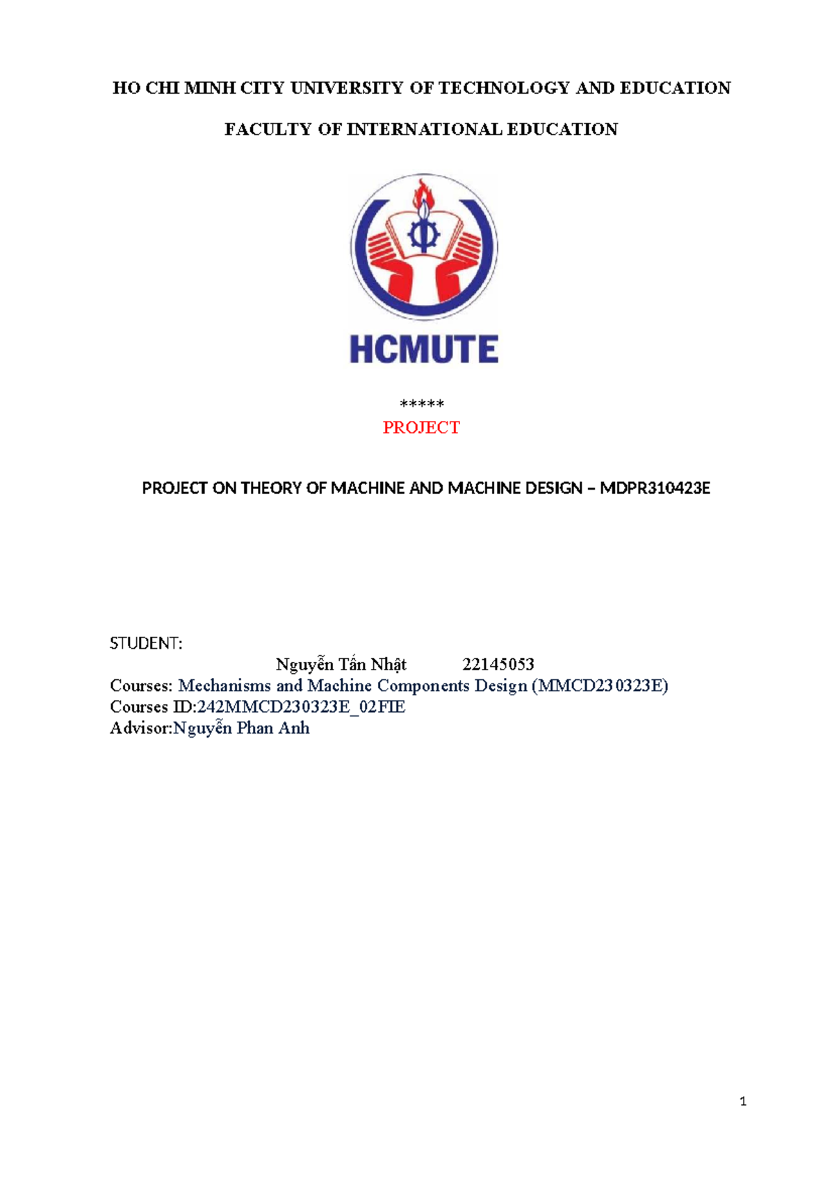 Project on Theory of Machine and Machine Design (MDPR310423E) - Studocu
