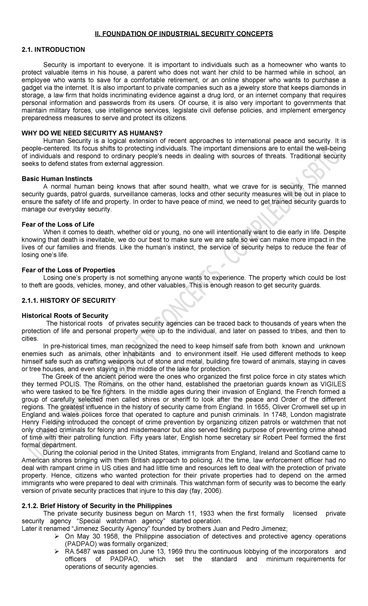 ISC Notes Final First 2 Weeks - II. FOUNDATION OF INDUSTRIAL SECURITY ...