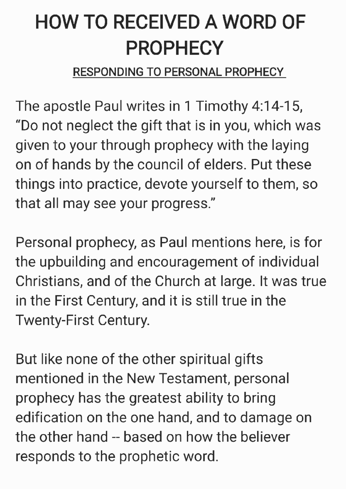 Guidelines for Responding to Personal Prophecy: A Study Guide - Studocu