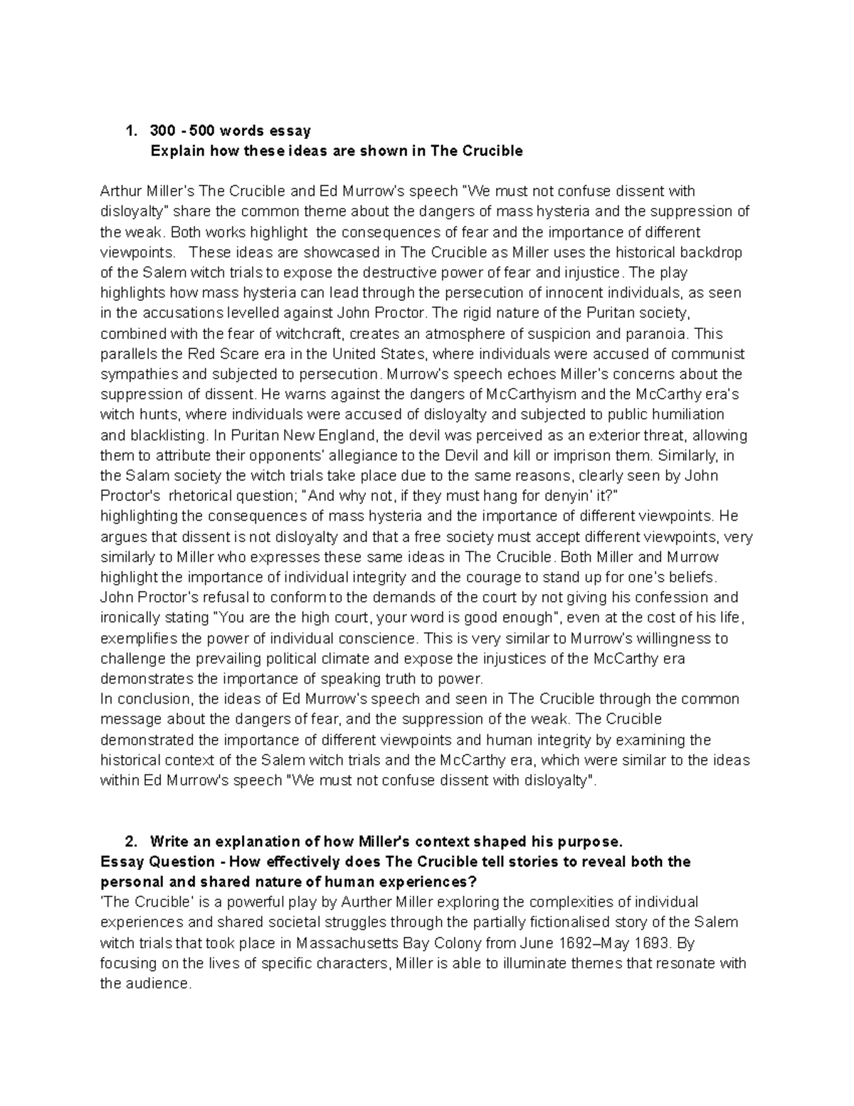 The Crucible (ENG 300): Analyzing Themes of Hysteria & Dissent - Studocu
