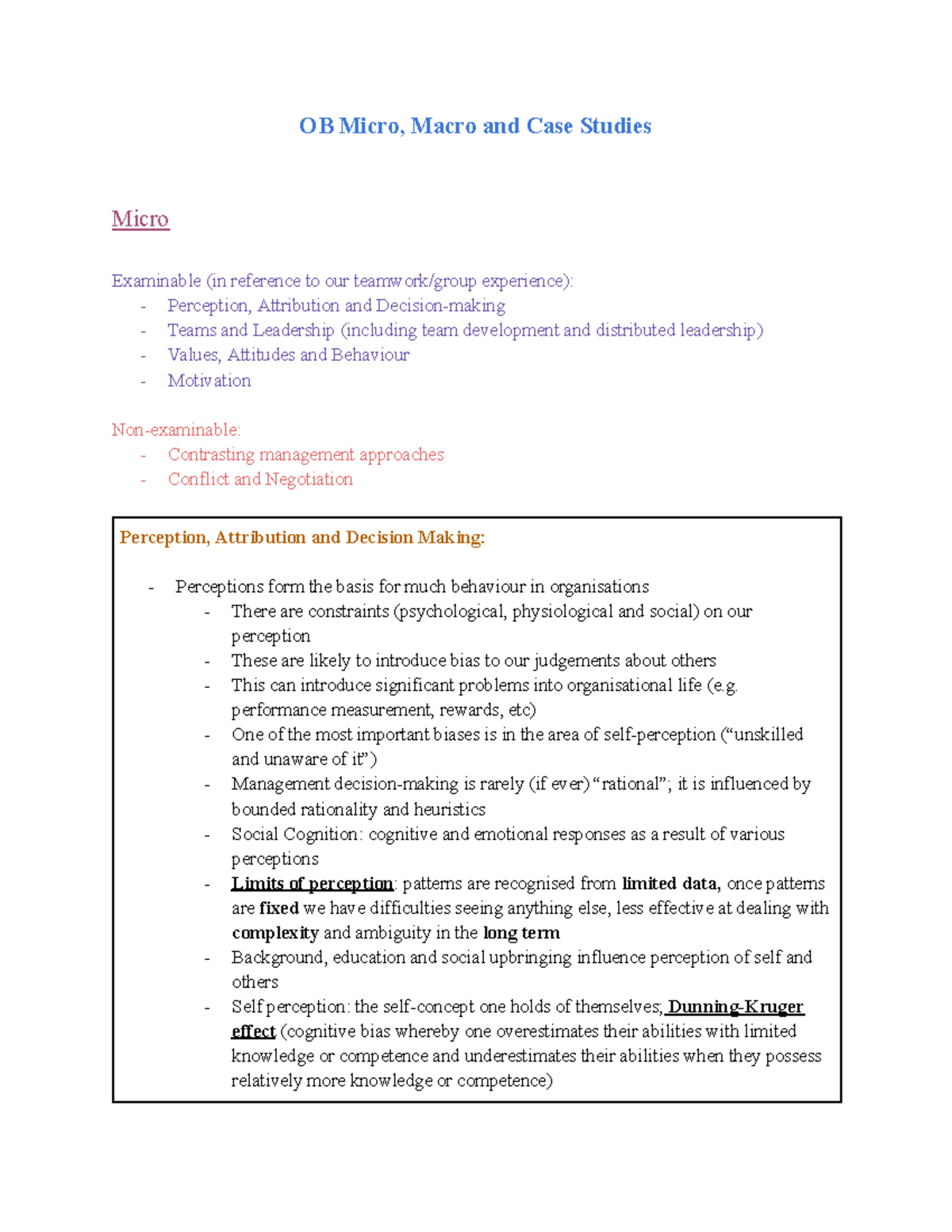 OB Micro and Macro Concepts: Case Study Notes for Exam Prep - Studocu