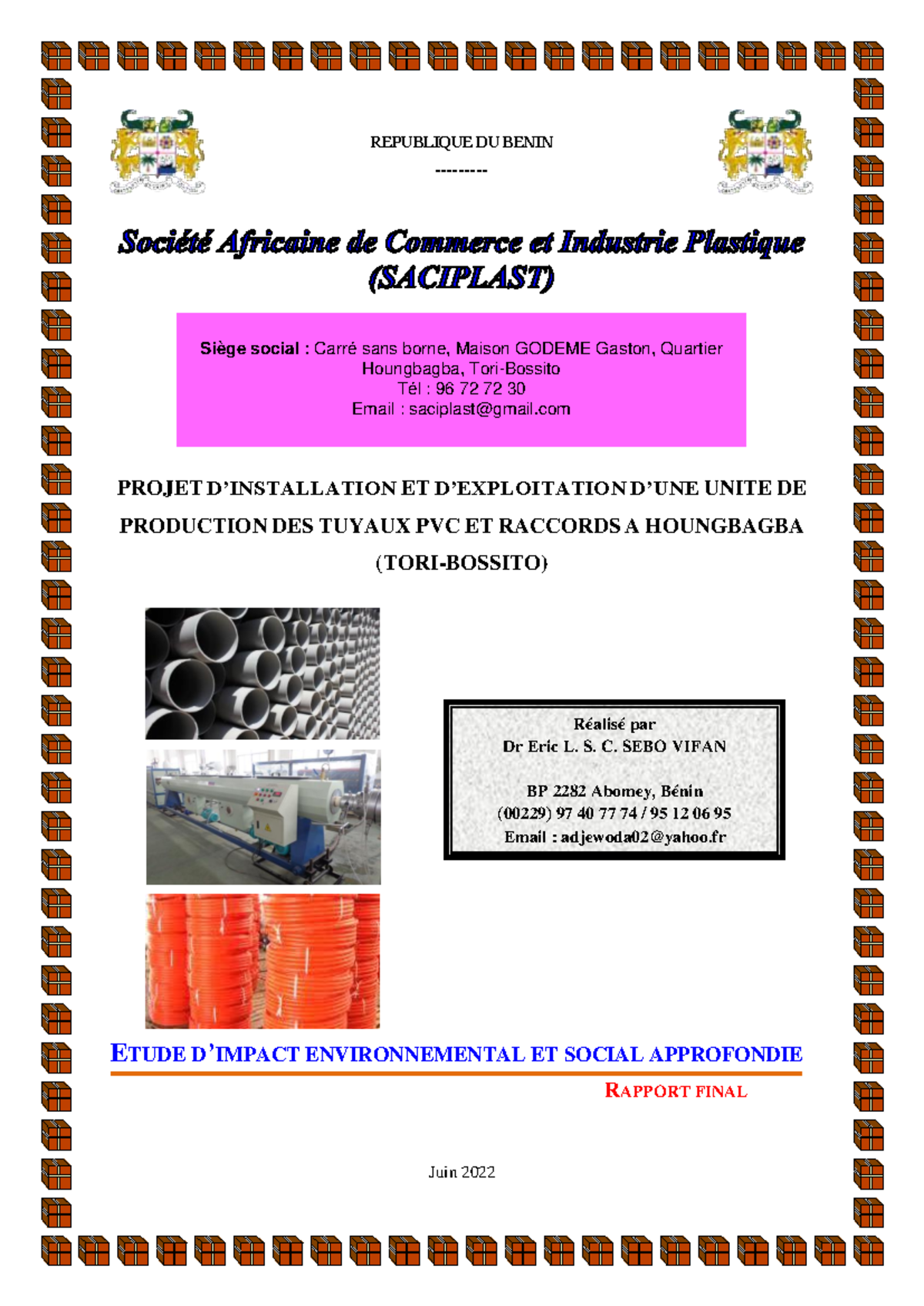 Rapport Final EIES - Projet Saciplast Tuyaux PVC à Houngbagba - Juin ...