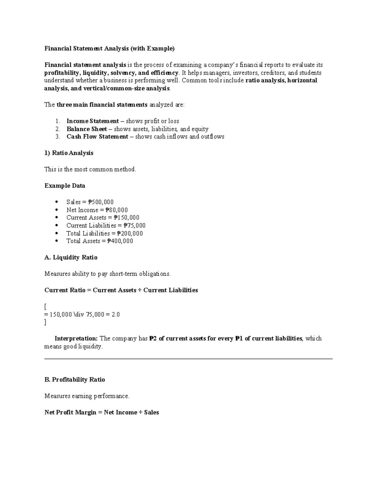 Financial Statement Analysis (FIN 101): Key Tools & Examples - Studocu