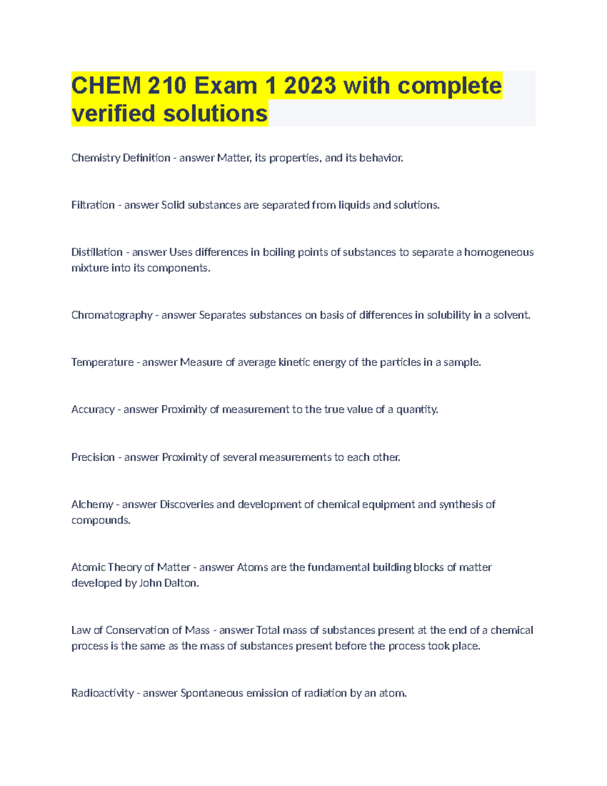CHEM 210 Exam 1 2023: Verified Solutions & Key Concepts in Chemistry ...