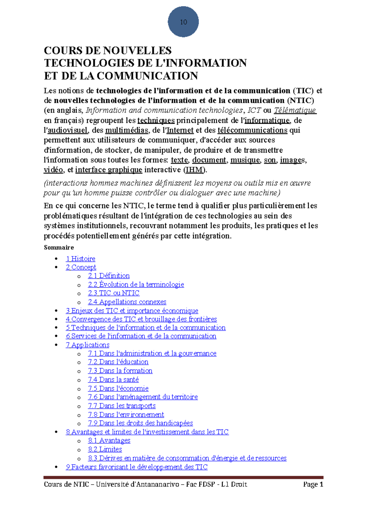 Cours NTIC 2023-2024 : Introduction aux Nouvelles Technologies de l ...