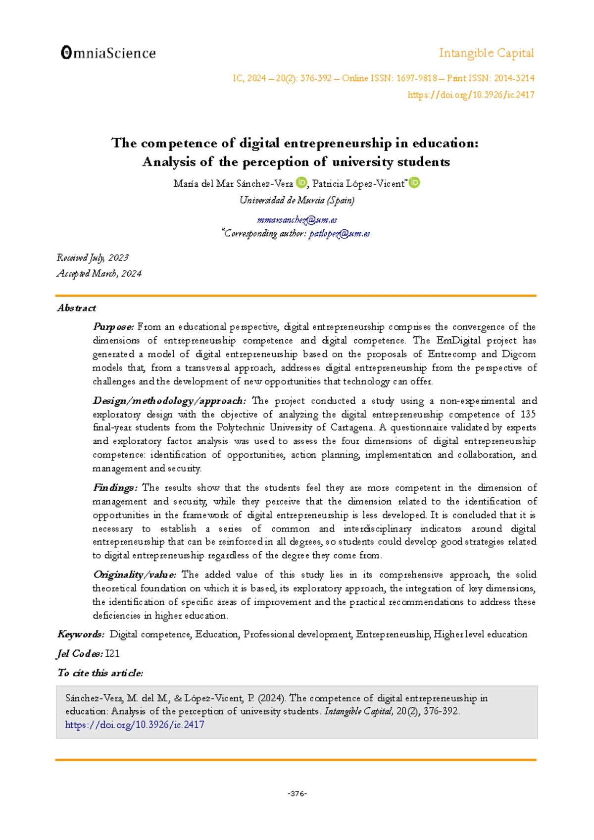 Digital Entrepreneurship Competence in Education: A Study of University ...