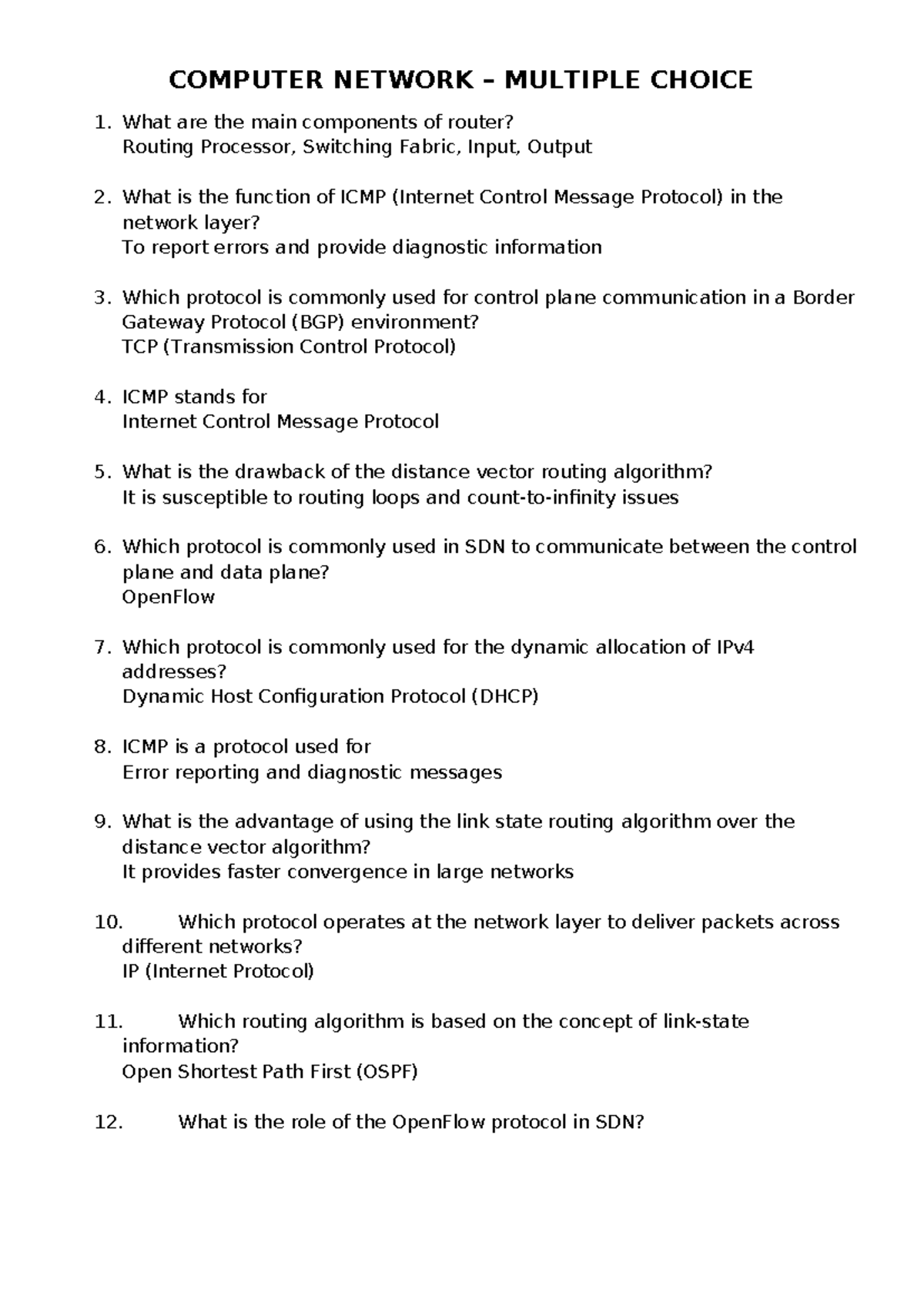 CN Final Exam Multiple Choice Questions on Computer Networks - Studocu
