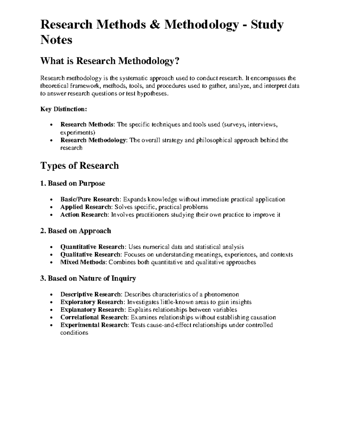 ABCU001 - Research Methods: Comprehensive Study Notes on Methodology ...