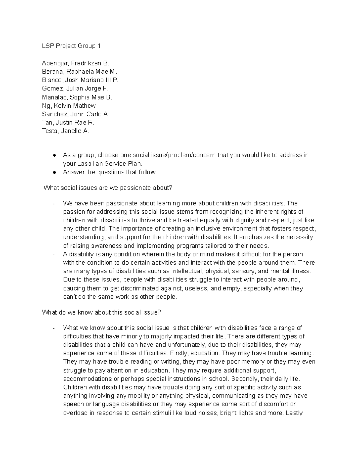 LST 19 Lasallian Service Plan: Advocating for Children with ...