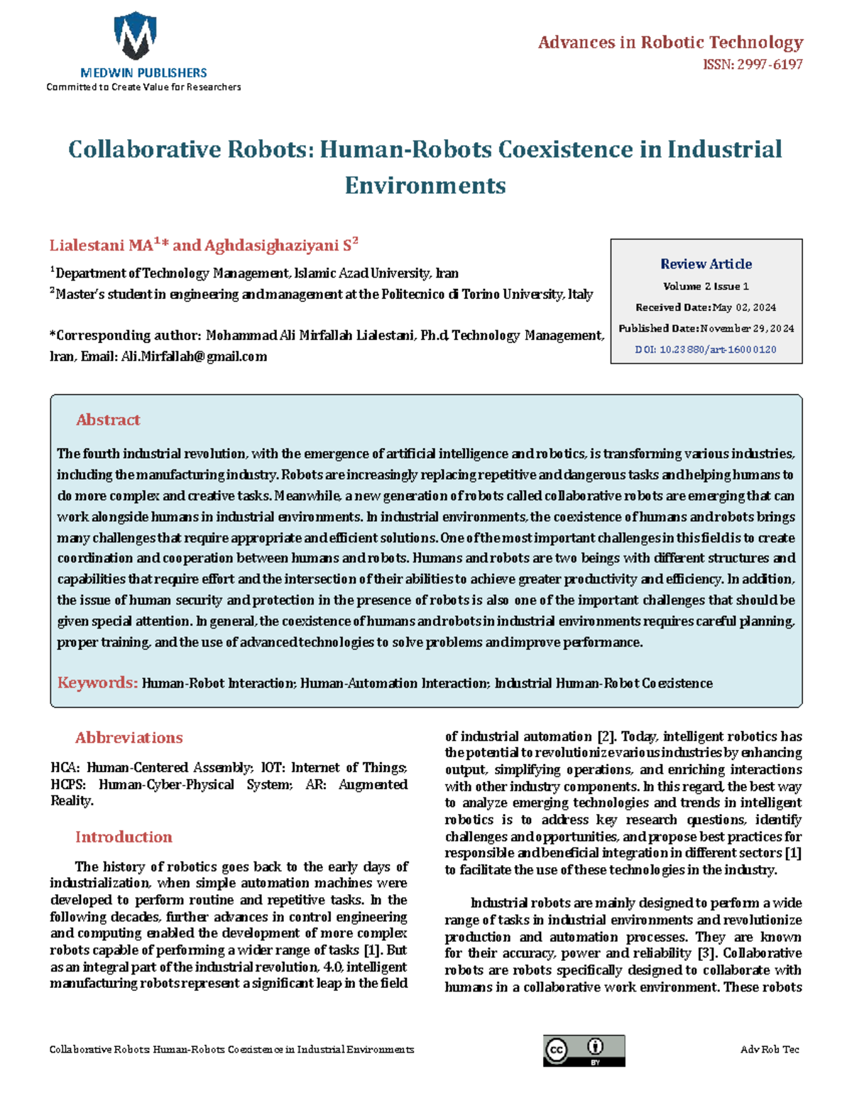 Collaborative Robots: Human-Robot Coexistence in Industrial ...