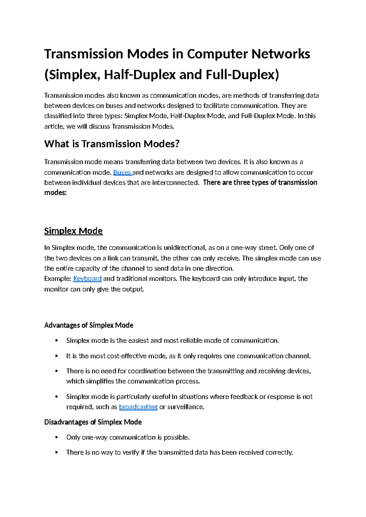 Transmission Modes in Computer Networks: Simplex, Half Duplex, Full ...